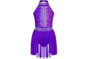 Doomiva Lyrical Dance Dress for Girls Latin Jazz Gymnastics Leotard 6-16 Years Ballet Dance Dress Performance Costume