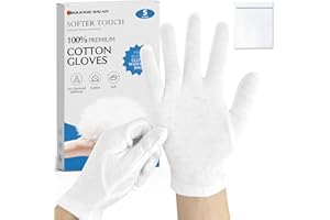 Migliore Wear 5 Pairs White Cotton Gloves for Eczema, Moisturising Gloves for Dry Hands, Washable White Gloves for Adults with 1 Free Wash Bag
