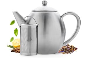 Vaja Trends | Théière | Acier inoxydable | Acier inoxydable mat | Double paroi | 1,2 L | Ne goutte pas | Garde le thé chaud pendant longtemps | Filtre inclus | Beau design fonctionnel