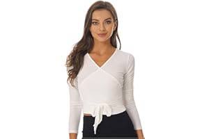 inhzoy Femmes Cache-Coeur de Danse Classique Veste de Ballet Hauts de Danse Manches Longues au Crochet Hauts de Danse Col V Bandage Manteau Cardigan T-Shirt Casual S-XXL