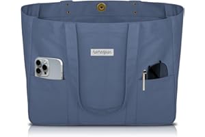 HOMESPON Canvas Tote Bag Damen Handtasche Groß Shopper Taschen Umhängetasche mit Laptop Fach (Blau)