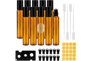 Quelcc 10 ml Marrone Bottiglie Vuote in Vetro, 10 Pezzi Bottiglie roll on per oli essenziali, Boccette Vetro con Sfera in Acciaio Inossidabile, per Aromaterapia, Profumi, Oli Essenziali e Cosmetici