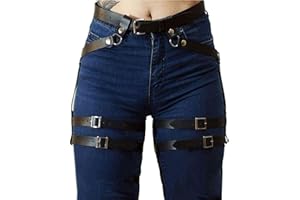 TPZORJX Sexy Punk Arnés de Cuero Cinturón de Vientre Sexy Con Cadena de Pierna Ajustable,Cadena corporal hawaiana,Gótico Negro Cuerpo Cadena Para Playa Rave Cosplay,Accesorios Joyería Para Mujeres