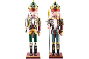 TCRZHHRX 2 Soldados Cascanueces de Madera | 30 cm Muñecos de Navidad Decoración | Figuras de Cascanueces para Interior | Adornos para Chimenea y Alfeizar - Decoración para las 4 Estaciones (Sable y lanza)