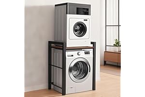 OVLRIJP Regał na pralkę, suszarkę, regał do pralki z 3 regulowanymi wysokościami, nośność 350 kg, szafka do pralki i suszarki, 75 x 67 x 105 cm (czarny)