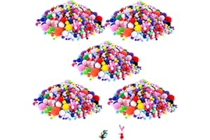 Semazz Pompons,600 Stück Bunte Pom Pom Flaumigen Pompon für Handwerk Puppen DIY Dekoration 5 Größen