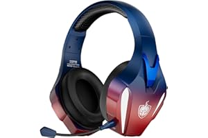 PHOINIKAS Wireless Gaming Headset, 2.4G Gaming Headset for PS4 PS5 PC, Over Ear Headphones with Detachable Mic, 7.1 Stereo Sound, 3.5mm Wired Headset for Xbox One/Phone - Dazzle Blue