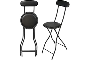 SuperGift.com Round Compact Padded Folding High Back Stool Chair with Back Rest for Breakfast, Office, Kitchen, Desk, Bar (Black) (HOM 74)
