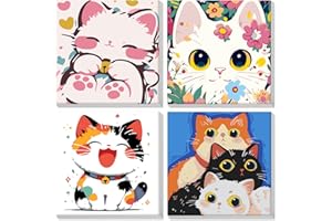 EOBROMD 4 Pack Cat Paint by Numbers for Adults Beginners Children with Frame, DIY Cute Animal Acrylic Painting by Numbers, Kids Paint by Numbers Canvas Kits for Home Wall Decor 8x8 inch