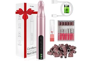 CGBE Torno para Uñas, Lima Eléctrica Uñas 20000 RPM Velocidad Ajustable, USB Recargable, Torno para Uñas Profesional Portátil para Uñas de Gel Acrílico, Rosa