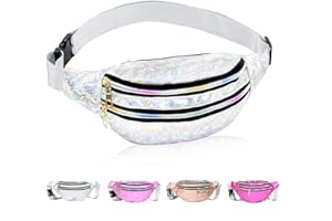 HEAWAA Sac Banane Réflet Holographique Femme, Sac Banane pour Fille, Sac de Taille Ajustable Multi-Poches en Cuir PU Imperméable Sacoche pour Girls Festival Voyage Hiking