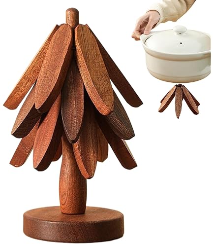 Untersetzer Baum Holz für Heiße Gerichte, Weihnachtsbaumform, 4 Holzuntersetzer 1 Ständer Aufbewahrtes Set, Pfannen, Schüssel, Teekanne, Praktischer Untersetzer auf Der Untersetzer Baum Holz für Heiße Gerichte, Weihnachtsbaumform, 4 Holzuntersetzer 1 Ständer Aufbewahrtes Set, Pfannen, Schüssel, Teekanne, Praktischer Untersetzer auf Der