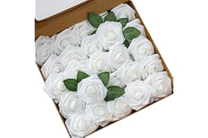 KSNNRSNG Künstliche Rosen Blumen Schaumrosen Foamrosen Kunstblumen Rosenköpfe Gefälschte Kunstrose Rose DIY Hochzeit Blumensträuße Braut Zuhause Dekoration (25 Stück, Weiß)