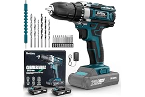 Sundpey Perceuse Visseuse Sans Fil 21V - Visseuse Devisseuse Sans Fil avec 2 Batteries, 45Nm Max, 2 Vitesses, 18+1 RéGlages De Couple, 21 Accessoires, pour Les Projets De Bricolage à La Maison, Bleu