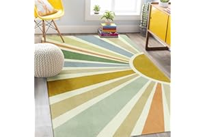 STARUIA Boho Sun Area Rug for Living Room,4x6 Large Washable Rug for Bedroom,Colorful Kids Nursery Rug for Classroom,Non-Slip Modern Carpet Soft Floor Mat for Kitchen Office Playroom