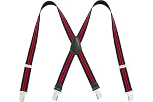 Lafayon Men's Suspenders Suspenders for Men 4 Buckles X Back Striped Heavy Duty Men Suspenders Durable Adjustable Elastic Suspenders Durable Metal Clips