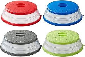 Lostwry Tapa para Microondas Plegable - 4pcs Colador y Cubierta de Alimentos de Silicona para Plato, Colar Enjuague Frutas