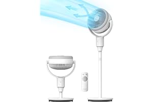 Pelonis Ventilador de Pedestal Silencioso con Mando, Circulador Ventilador Oscilación de 135°+90°, Cabeza Agitadora 3D, Ventiladores de Pie Silenciosos, Altura Ajustable, 3 Modos, Temporizador de 6H
