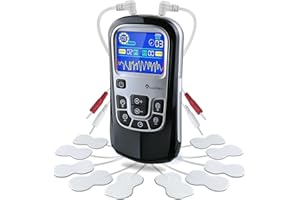 ‎AUXOLIEV Auxoliev TENS Gerät Schmerztherapie，2 Kanäle EMS Gerät，25 Modi und 50 Intensitätsstufen，Reizstromgeräte Gegen Schmerzen mit 10 Elektroden Pads (Schwarz)