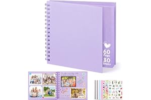 DazSpirit Scrapbook Photo Album, 8-inch Personalized Photo Book, DIY Memory Album with 5 Album Stickers, Square Hardcover Scrapbook for Wedding, Babies and Anniversaries, Purple, 30 Sheets