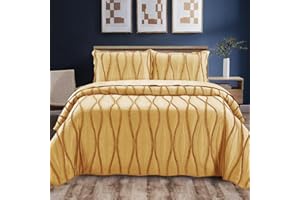B&B Quilted Bedspread King Size Bed Throw Bedding Sets - Soft Cozy Embossed Quilt Coverlet for Bedroom Decor Reversible Throws Durable Bed Comforter with Pillowcases - King, Mustard