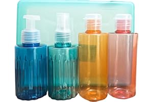 Mypicompany Pack de 4 Botes Viaje. Botes Viaje Rellenables 100ml. Botes para Gel y champu. (Neceser Viaje Plástico Duro)