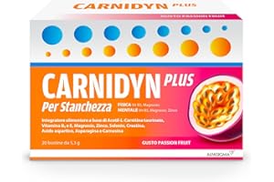 Carnidyn Plus Integratore Alimentare per Stanchezza Mentale e Fisica, 20 Bustine da 5g da Sciogliere in Acqua, Gusto Passion Fruit