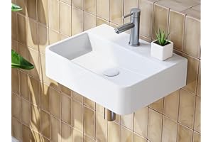 HOROW Lavabo para invitados, lavabo con orificio para grifo sin rebosadero, pequeño lavabo de cerámica blanco, rectangular, 38 x 26 cm, para invitados