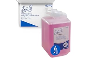 Scott® Essential™ 6340 Mousse Lavante pour les Mains 6340, Mousse Rose Parfumée, Lavage Fréquent, 6 Recharges x 1 Litre (6 Litres au Total)