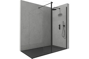 NEBADOON | Mamparas de Ducha Fija con Cristal Abatible - Mampara Ducha Fija - Cristal templado 8 mm - Antical - Perfilería Negro Mate - 90 cm (Fijo) + 40 cm (Abatible) Ancho x 200 cm Alto