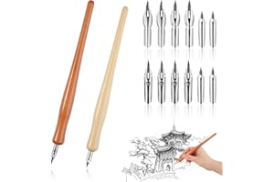 TIKPLUS Dip Pen, 14Pcs Comic Comic Dip Pen with 2 Pen Hold and 12 Nibs, Calligraphy Pen Set for Drawing, Writing,Lettering and Sketch Cartoon, 4 Szies Nibs