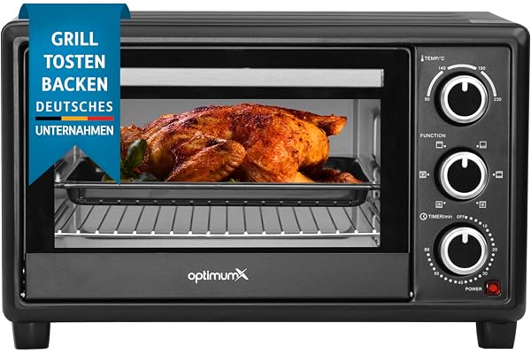 OptimumX 20 l miniugn, liten miniugn med luftcirkulation, 60 min timer, pizzaugn, 1380 W
