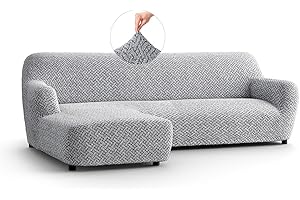 PAULATO BY GA.I.CO. PAULATO - Copridivano Penisola Sinistra (visto dal fronte) in Microfibra con Fantasia, Bielastico Antigraffio Lavabile in Lavatrice, Certificato OEKO-TEX, Disegno Venezia Grigio - Made in Italy