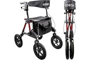 TABAS Rollator faltbar und leicht I Outdoor Rollator mit Luftbereifung, inkl. Sitzfläche mit Rückengurt, Tasche & Stockhalter I höhenverstellbare Gehhilfe I Gehwagen ideal für Reisen I Lösch Reha