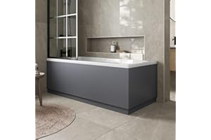 Aurora® Modern 1700mm Front Side Panel & 700mm End MDF Bath Panel 18mm Wooden Panels for Bathroom Baths Soaking Tubs, Adjustable Plinth, Easy to Cut, Grey Gloss