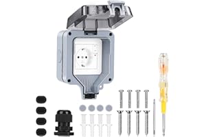 POWEROLE Prise Exterieure Etanche, IP66 Prise Electrique Murale de Courant Prise Etanche Exterieur de Jardin, Prise Murale Anti-Poussière et Coupe-Vent avec Interrupteur