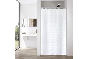 YISURE Narrow Shower Curtain 90cm Wide, White Jacquard Shower Curtain for Bathroom Tub, Waterproof Fabric Shower Curtain with Plastic Hooks 35" W x71 L /90x180cm