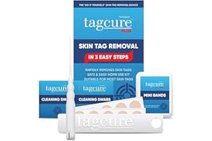Tagcure Skin Tag Removal Kit for Easy Skin Tag Removal - Includes x10 Tag Bands x10 Cleaning Swabs & x10 Plasters to Cover Tag Area (Suitable for Skintags 0.5cm or Less)