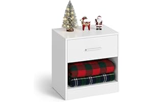 ‎VASAGLE VASAGLE Nachttisch, Beistelltisch, mit Schublade, Griff, offenes Fach, Couchtisch, für Schlafzimmer, Wohnzimmer, klassikweiß LET619T14