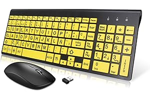 Zienstar-Pack Teclado y Ratón Inalámbrico Español,Impreso a Letra Grande para Personas Mayores con Baja Visión -Amarillo