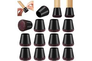 Vinabo Patins pour Chaises, Protection Pied de Chaise en Silicone, 16 Pcs Protege Pied de Chaise avec Tampon Feutré, Capuchons Antidérapants pour Sols en Bois, Réduire Bruit et Rayures (14 mm-20 mm)