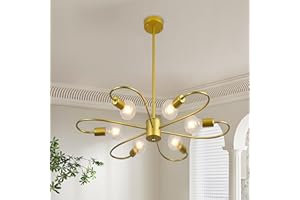 ‎QCYUUI Qcyuui Moderne Gold-Kronleuchter halbbündig montierbar, Mid Century Sputnik Hängebeleuchtung höhenverstellbar für Schlaf-, Ess- und Wohnzimmer