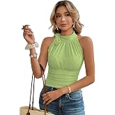 Sugathari Women's Elegant High Neck Bow Detail Tank Top – Chic Sleeveless Ribbed Blouse in Beige | Summer Casual & Stylish Fa