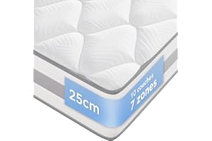 INMOKO Matelas140x190 cm, 10 Couches, Matelas à Ressorts ensachés, Hauteur de 25 cm, Soutien en 7 Zones, Design Ergonomique,Durable, réversible, fermeté Moyenne (H3/H4)