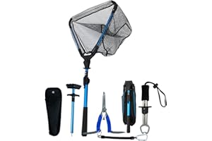 ZENMAARKET Filet de Pêche,Épuisette Flottante Pliante de 92 cm,avec Pince à Poissons de 17 cm et Pince à Lèvres - Accessoires pour Équipement de Pêche - Capture et Relâche Facile
