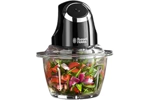 Russell Hobbs Desire Electric Fruit & Vegetable Mini Chopper, 1L glass bowl with 500ml food capacity & storage lid, Dishwasher safe parts, Stainless Steel blades, One touch operation, 200W, 24662