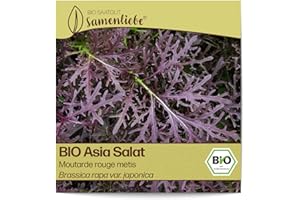 Samenliebe BIO Asia Salat Samen Moutarde rouge metis mittelscharfer senfartiger Blattsenf Wintersalat rot 0,9g samenfestes Gemüse Saatgut für Gewächshaus Freiland und Balkon BIO Gemüsesamen winterhart