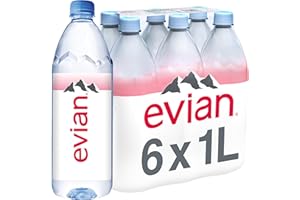 Evian Natural Spring Water, 1.0 Litre, 1000ml, 6-Count