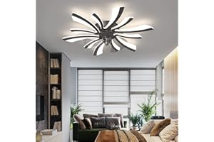 LJX 78cm Ventilateur de Plafond avec Lumière et Télécommande/APP Silencieux Créative Fleur Plafonnier Ventilateur Led Moderne Dimmable 6 Vitesse Réversible été Hiver pour Chambre Salon, Noir
