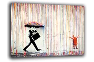 PRINTERLAND Quadri Moderni Soggiorno Banksy stile Pioggia di Colori Quadro moderno da Parete XXL grande Stampa su tela Canvas Decorazione Murale muro Arredo Camera da letto Cucina (70x100 cm, 2)